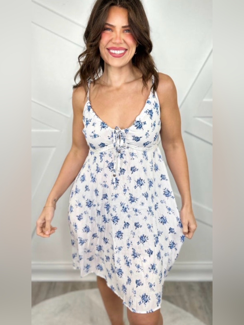 Angie White and Blue Floral Mini Dress